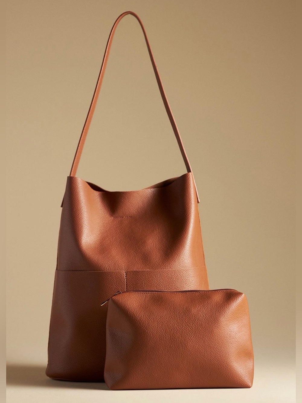 Joss Faux Leather Bucket Tote with Mini Pouch